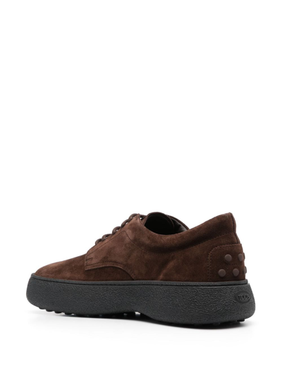 Tod's Logo-embroidered Suede Derby Shoes In Brown