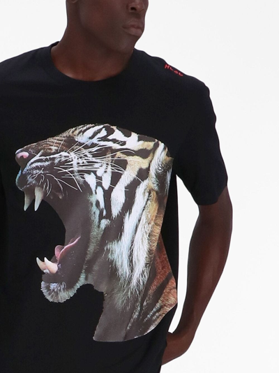 Shop Hugo Tiger-print Jersey T-shirt In Black