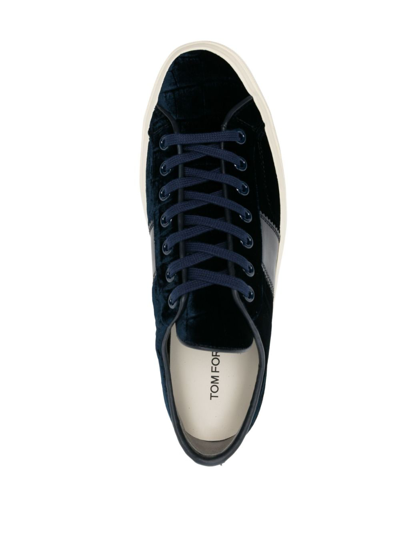 Shop Tom Ford Cambridge Crocodile-effect Leather Sneakers In Blue