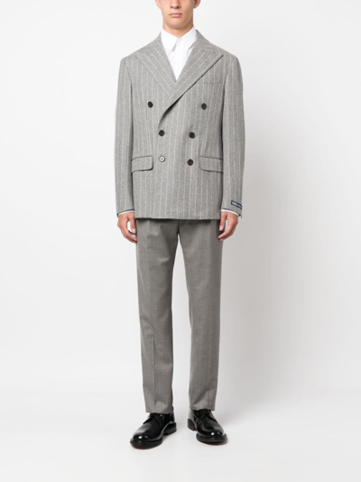 Shop Polo Ralph Lauren Pinstriped Double-breasted Blazer In Grey