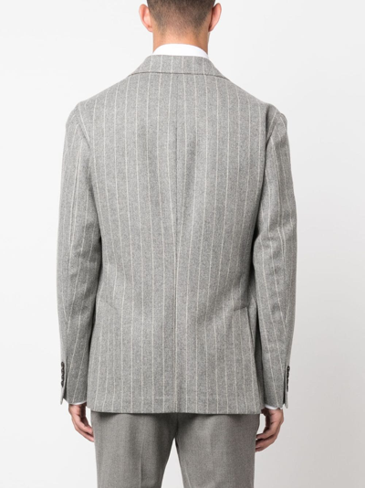 Shop Polo Ralph Lauren Pinstriped Double-breasted Blazer In Grey