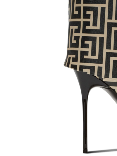 Balmain Monogram-print Ariel Knee-high Boots 95 In Black