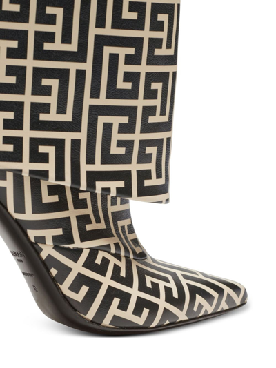 Balmain Monogram-print Ariel Knee-high Boots 95 In Black