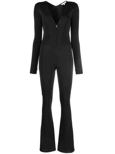 Shop Patrizia Pepe Rhinestone-embellished V-neck Jumpsuit In Black