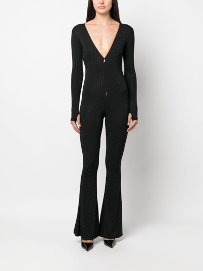 Shop Patrizia Pepe Rhinestone-embellished V-neck Jumpsuit In Black
