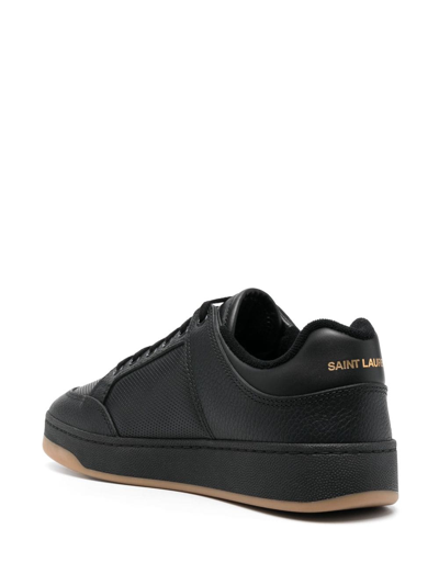 Shop Saint Laurent Sl/61 Leather Perforated Sneakers In Black