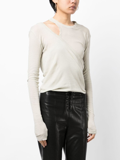 Rick Owens Cut-out Long-sleeves Top In Grey