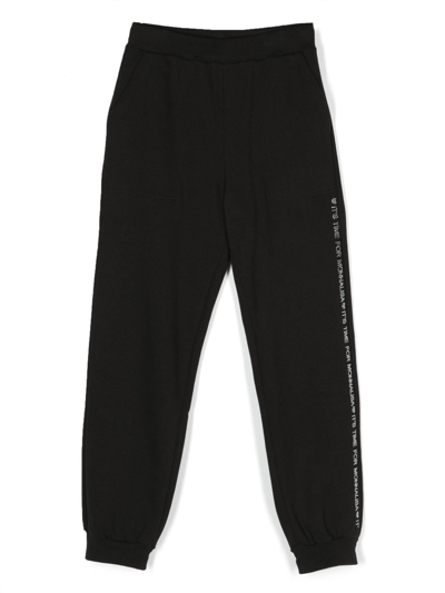 Shop Monnalisa Rhinestone-embellished Track Pants In Black