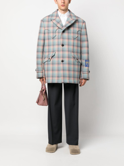 Shop Maison Margiela Pendleton Wool Coat In Blue