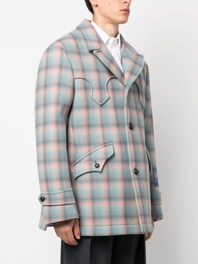 Shop Maison Margiela Pendleton Wool Coat In Blue