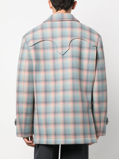 Shop Maison Margiela Pendleton Wool Coat In Blue