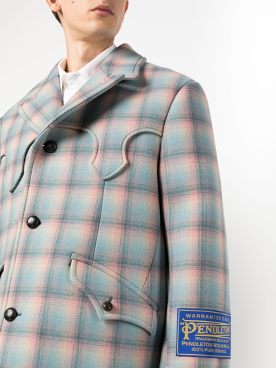 Shop Maison Margiela Pendleton Wool Coat In Blue