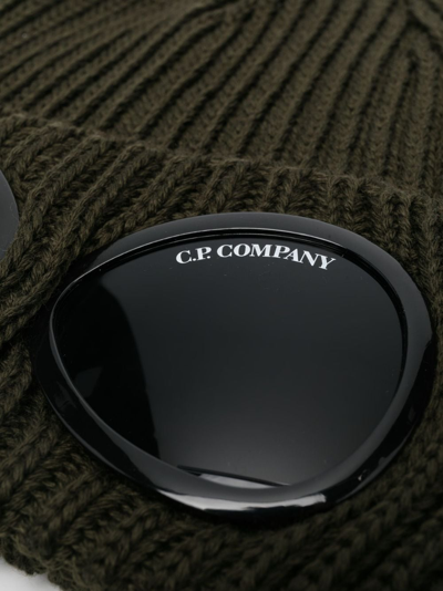 C.p. Company Green Goggle Beanie With Turn-up Brim In Cotton Man In Green