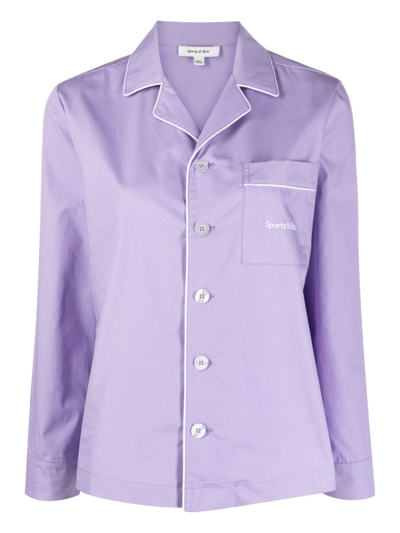 Sporty And Rich Serif Logo Long-sleeve Pajama Top In Purple
