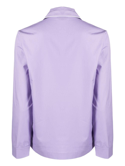 Shop Sporty And Rich Chest-pocket Button-up Pyjama Top In Purple