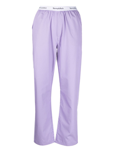 Shop Sporty And Rich Logo-waistband Cotton Pyjama Trousers In Purple