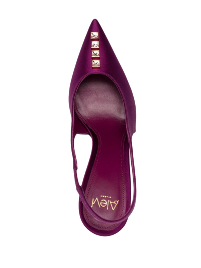 Shop Alevì 105mm Crystal-embellished Satin Pumps In Purple