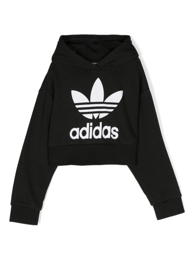 Shop Adidas Originals Trefoil-logo Cropped Hoodie In Black