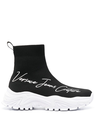 Shop Versace Jeans Couture Logo-print High-top Sneakers In Black