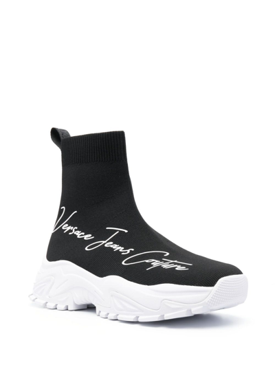 Shop Versace Jeans Couture Logo-print High-top Sneakers In Black