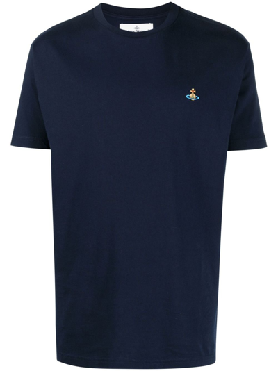 Shop Vivienne Westwood Orb-embroidered Cotton T-shirt In Blue