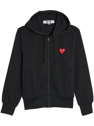 Shop Comme Des Garçons Play Logo-patch Zipped Hoodie In Black