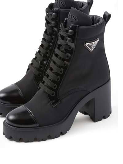 Prada Monolith Leather And Nylon Ankle Boots In Black