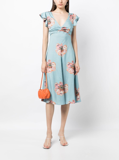 Shop Ps By Paul Smith Floral-print V-neck Dress In Blue