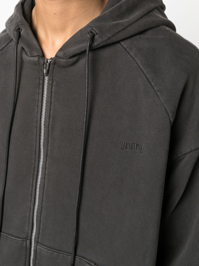 Shop Juunj Logo-embroidered Zip-up Hoodie In Grey