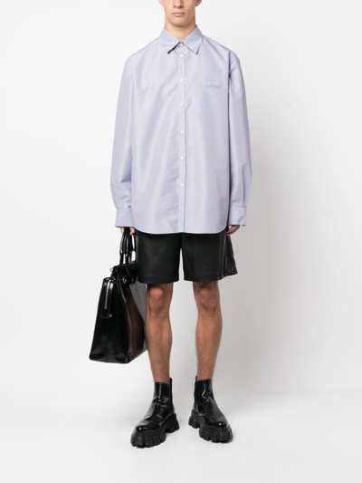 Valentino Logo-embroidered Textured Shirt In Blue