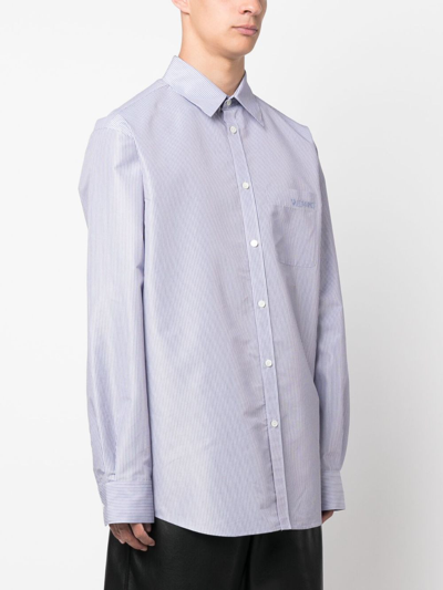Valentino Logo-embroidered Textured Shirt In Blue