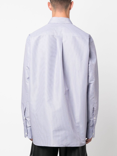 Valentino Logo-embroidered Textured Shirt In Blue