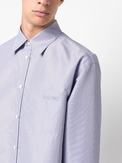 Shop Valentino Logo-embroidered Textured Shirt In Blue