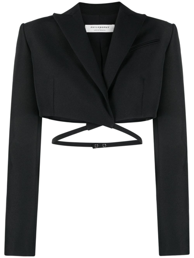 Shop Philosophy Di Lorenzo Serafini Strap-detail Cropped Blazer In Black