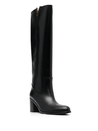Via Roma 15 Black Leather Knee-length Boots In Black