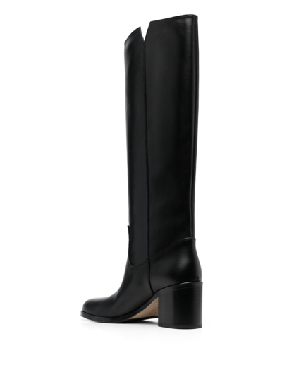 Via Roma 15 Black Leather Knee-length Boots In Black