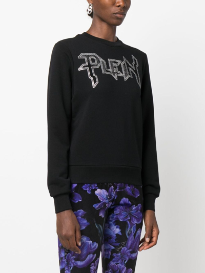 Philipp Plein Ls Crystal Logo-appliqué T-shirt In Black