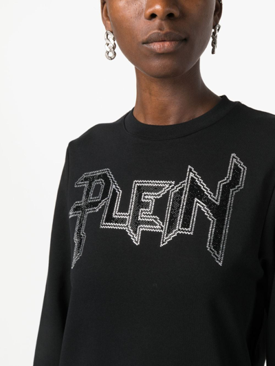 Philipp Plein Ls Crystal Logo-appliqué T-shirt In Black