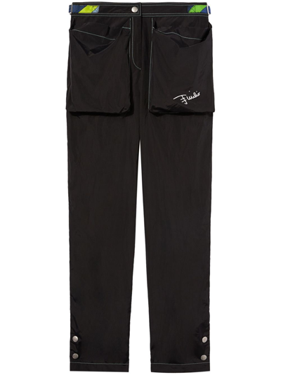 Shop Pucci Logo-print High-waisted Trousers In Black