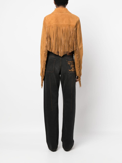 Shop Bally Fringed Suede Jacket In Brown