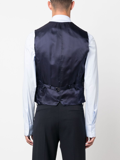 Shop Polo Ralph Lauren Pinstriped Cotton-silk Waistcoat In Blue