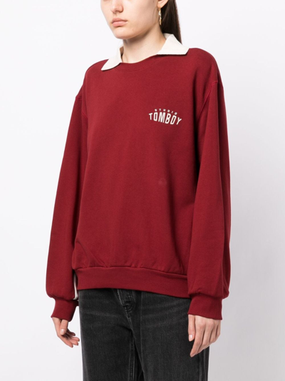 Shop Studio Tomboy Logo-print Stripe-detail Sweatshirt In Red