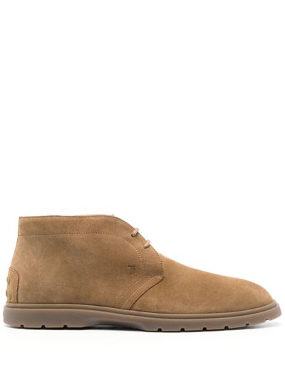 Shop Tod's Chukka Suede Boots In Brown