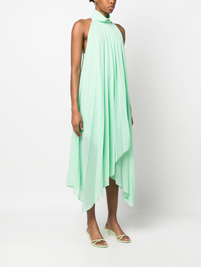 Shop Patrizia Pepe Halterneck Sleeveless Pleated Dress In Green