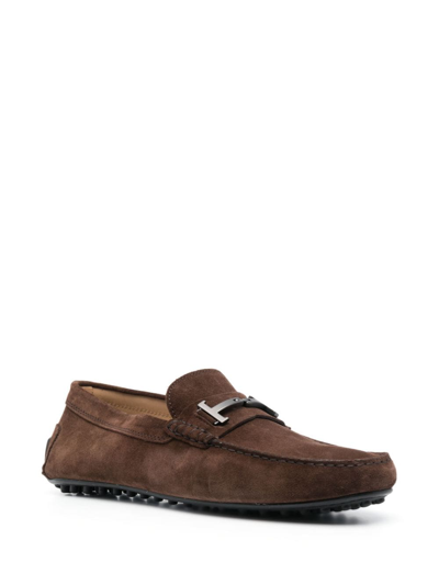 Shop Tod's Logo-plaque Gommino Loafers In Brown