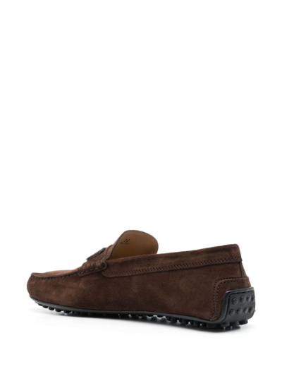 Shop Tod's Logo-plaque Gommino Loafers In Brown