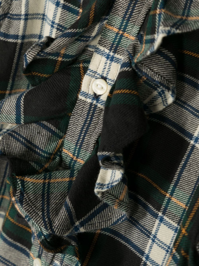 Polo Ralph Lauren Plaid-check Ruffled Cotton Shirt In Green