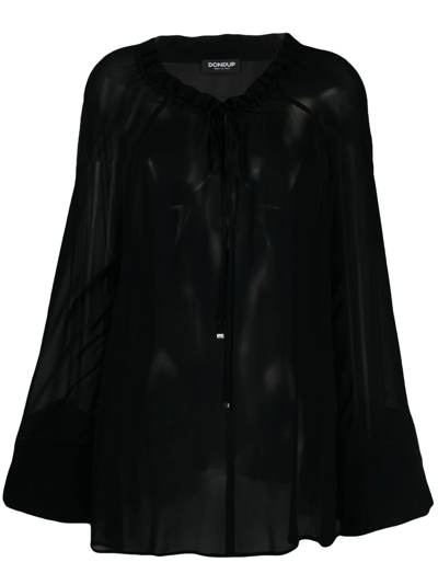 Shop Dondup Tie-neck Semi-sheer Blouse In Black