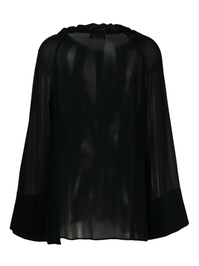 Shop Dondup Tie-neck Semi-sheer Blouse In Black