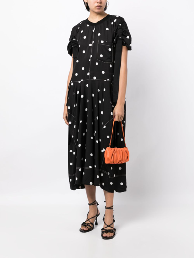 Shop Lee Mathews Polka Dot-print Midi Dress In Black
